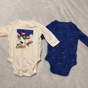 Newborn Long Sleeve One Piece Set - Cream and Blue